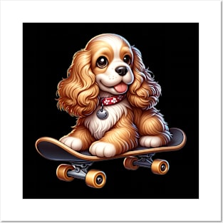 Skateboarding Cocker Spaniel Posters and Art